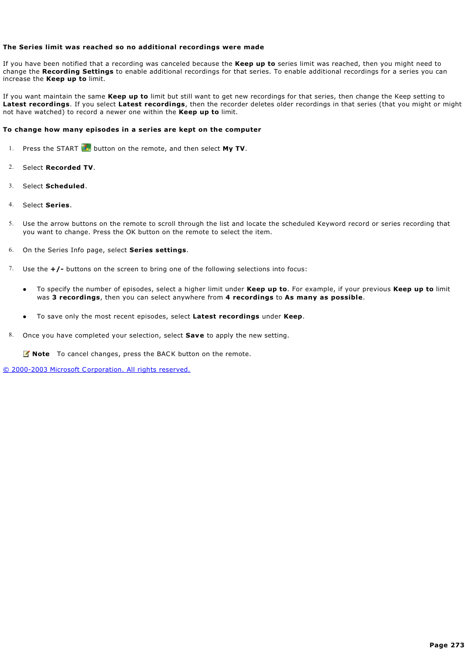 The series limit, Was reached so no additional recordings were made | Sony PCV-RZ49G User Manual | Page 273 / 459