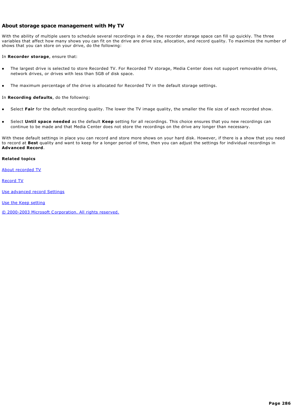 About storage space management with my tv | Sony PCV-RZ49G User Manual | Page 286 / 459