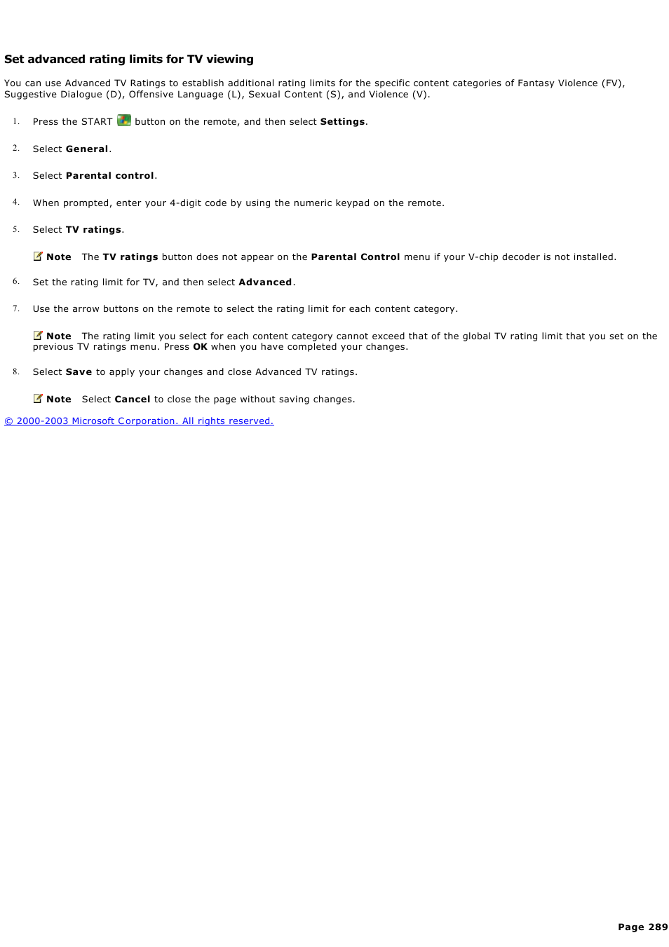 Set advanced rating limits for tv viewing | Sony PCV-RZ49G User Manual | Page 289 / 459