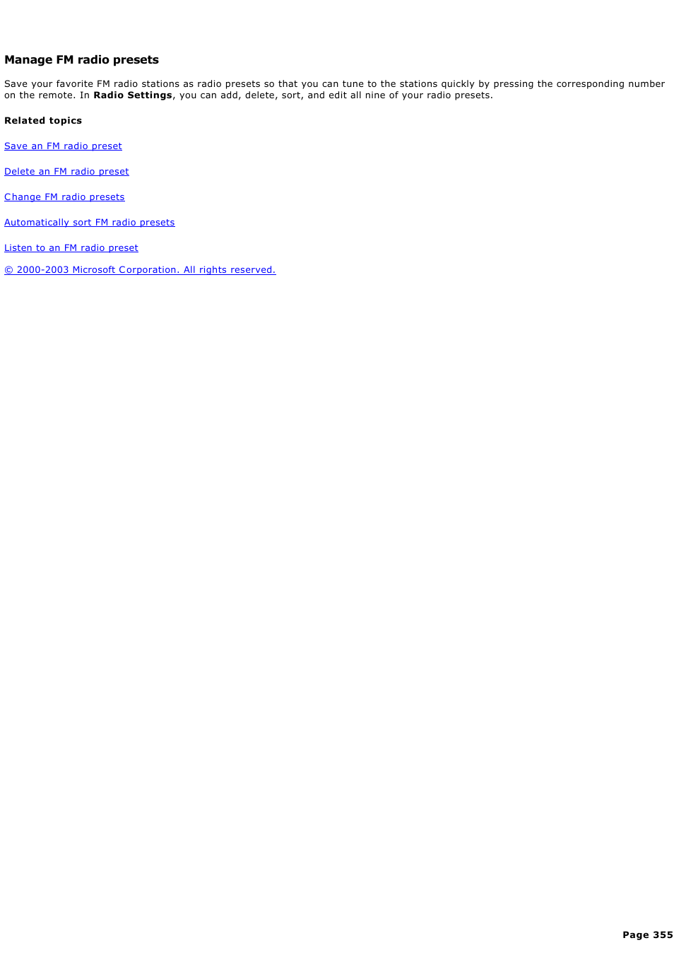 Manage fm radio presets | Sony PCV-RZ49G User Manual | Page 355 / 459