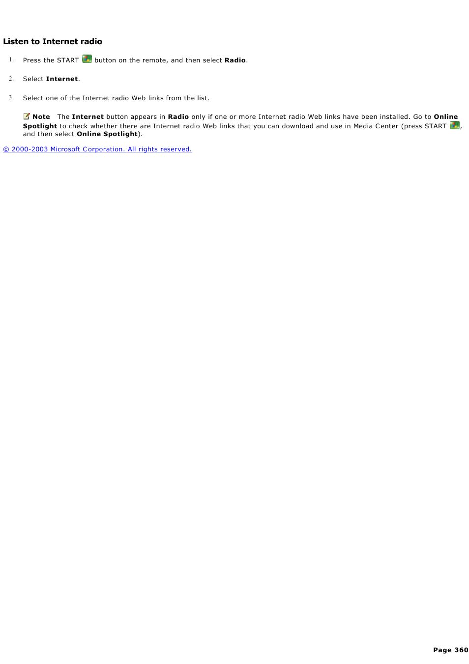 Listen to internet radio | Sony PCV-RZ49G User Manual | Page 360 / 459