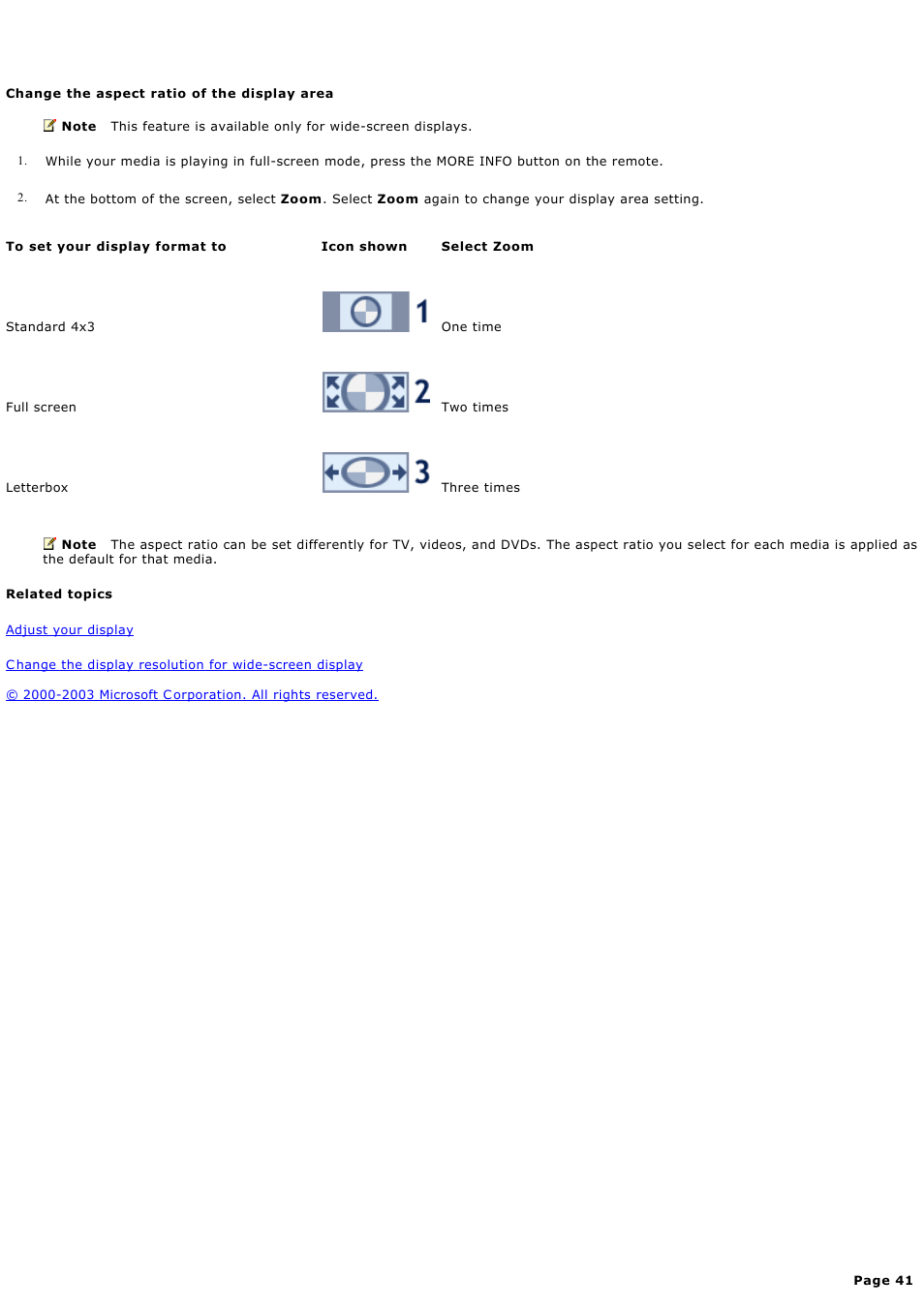 Change the aspect ratio of the display area | Sony PCV-RZ49G User Manual | Page 41 / 459