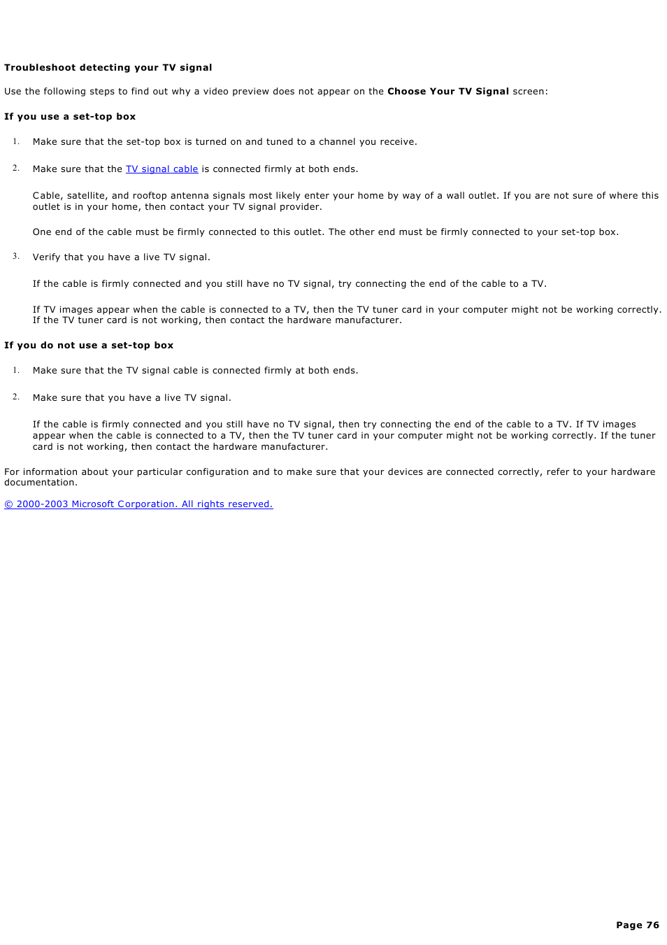 Troubleshoot detecting your tv signal | Sony PCV-RZ49G User Manual | Page 76 / 459