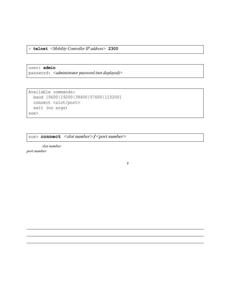 Direct terminal connection, Connect <slot number> / <port number | Aruba Networks Access Point Aruba AP 60/61 User Manual | Page 36 / 68