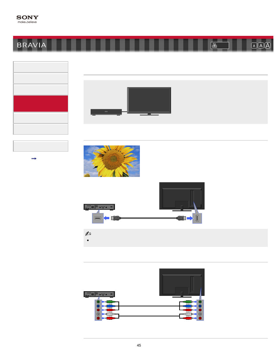 Vcr/dvd player, Component composite, Vcr/dvd player (connected equipment) | Sony KDL-40NX700 User Manual | Page 45 / 144