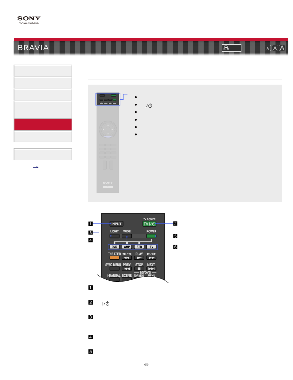 Remote control buttons (top part) | Sony KDL-40NX700 User Manual | Page 69 / 144