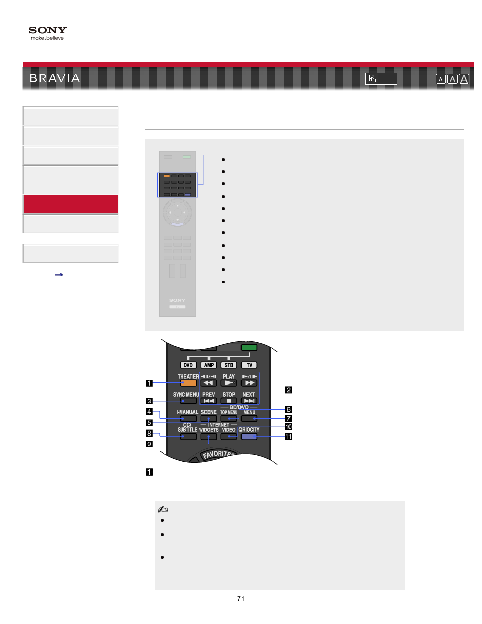 Upper, Remote control buttons (upper part) | Sony KDL-40NX700 User Manual | Page 71 / 144