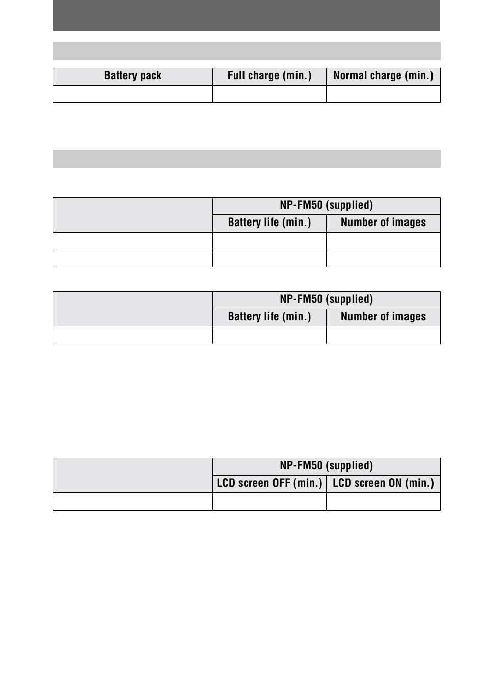 Charging time, Still mode recording, Movie mode recording | Sony DSC-S70 User Manual | Page 10 / 68