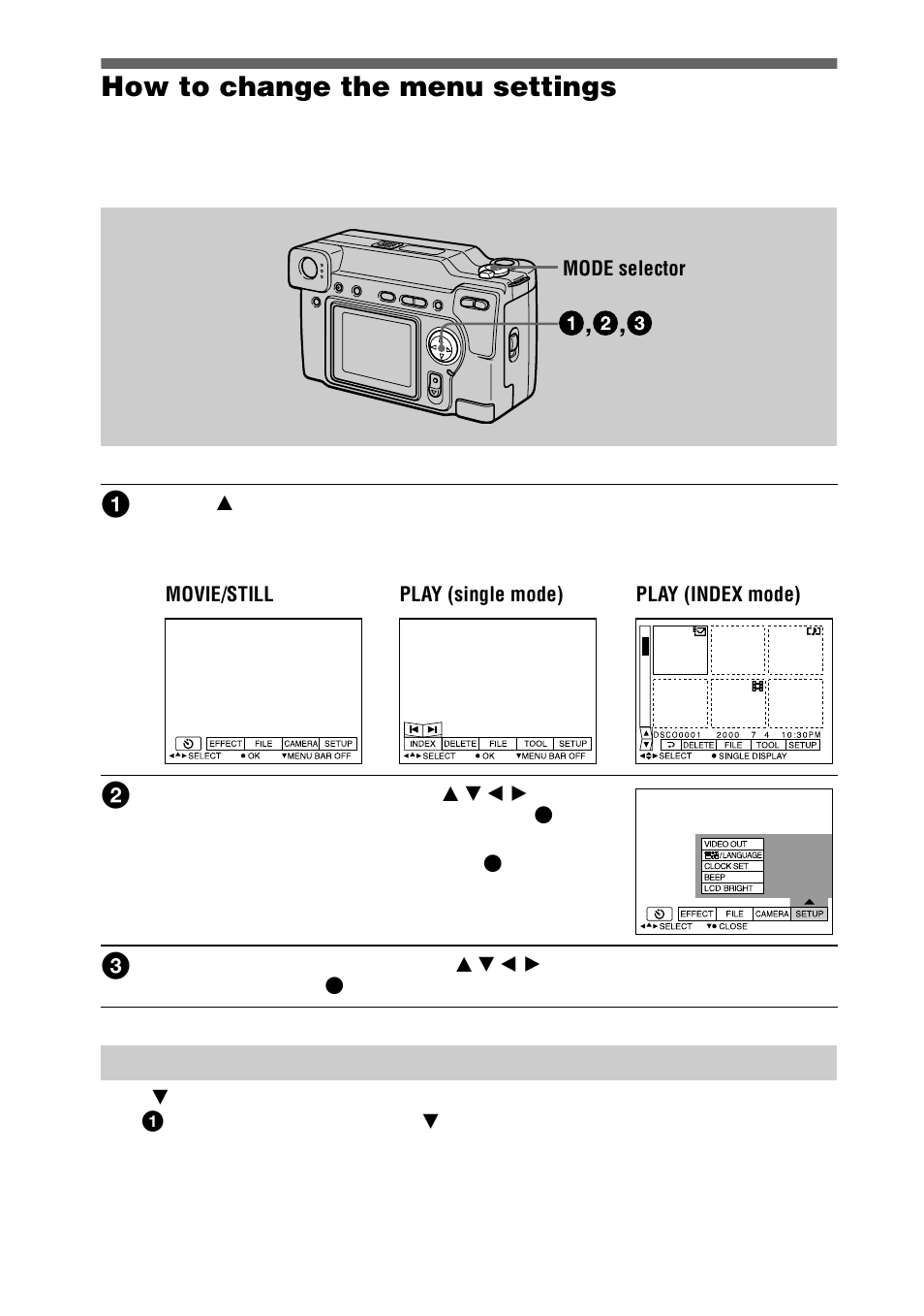 How to change the menu settings, To clear the menu, 32 how to change the menu settings | Sony DSC-S70 User Manual | Page 32 / 68