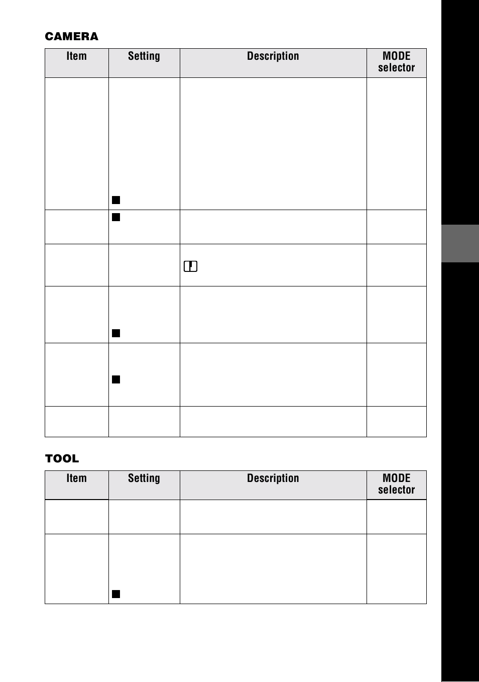 Camera, Tool | Sony DSC-S70 User Manual | Page 35 / 68
