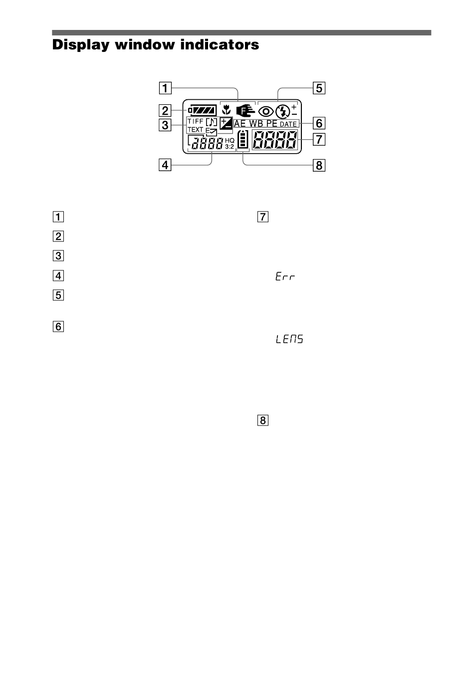 Display window indicators, 64 display window indicators | Sony DSC-S70 User Manual | Page 64 / 68