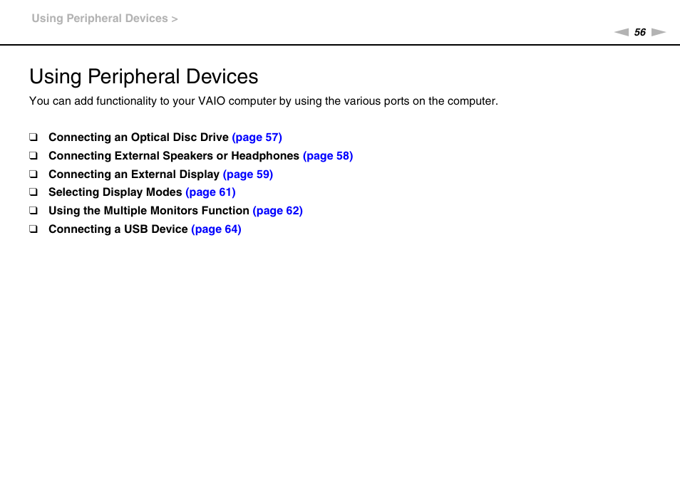 Using peripheral devices | Sony VPCX111KX User Manual | Page 56 / 132
