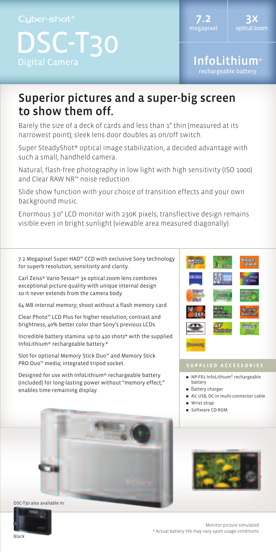 Dsc-t30, Infolithium, Digital camera | Sony DSC-N1 User Manual | Page 11 / 19