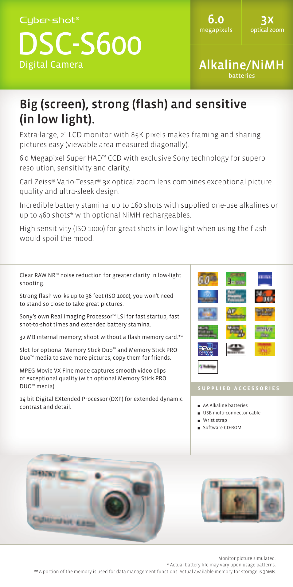 Dsc-s600, Alkaline/nimh, Digital camera | Sony DSC-N1 User Manual | Page 6 / 19