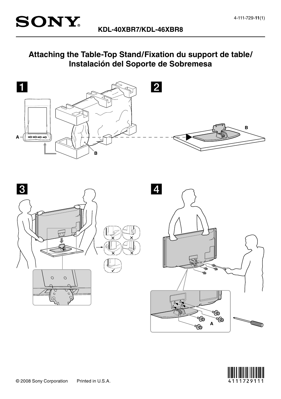 Sony KDL-40XBR7 User Manual | 1 page