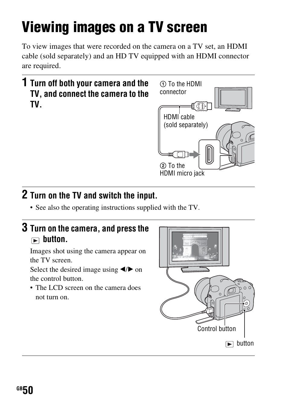 Viewing images on a tv screen | Sony SLT-A58 User Manual | Page 50 / 96