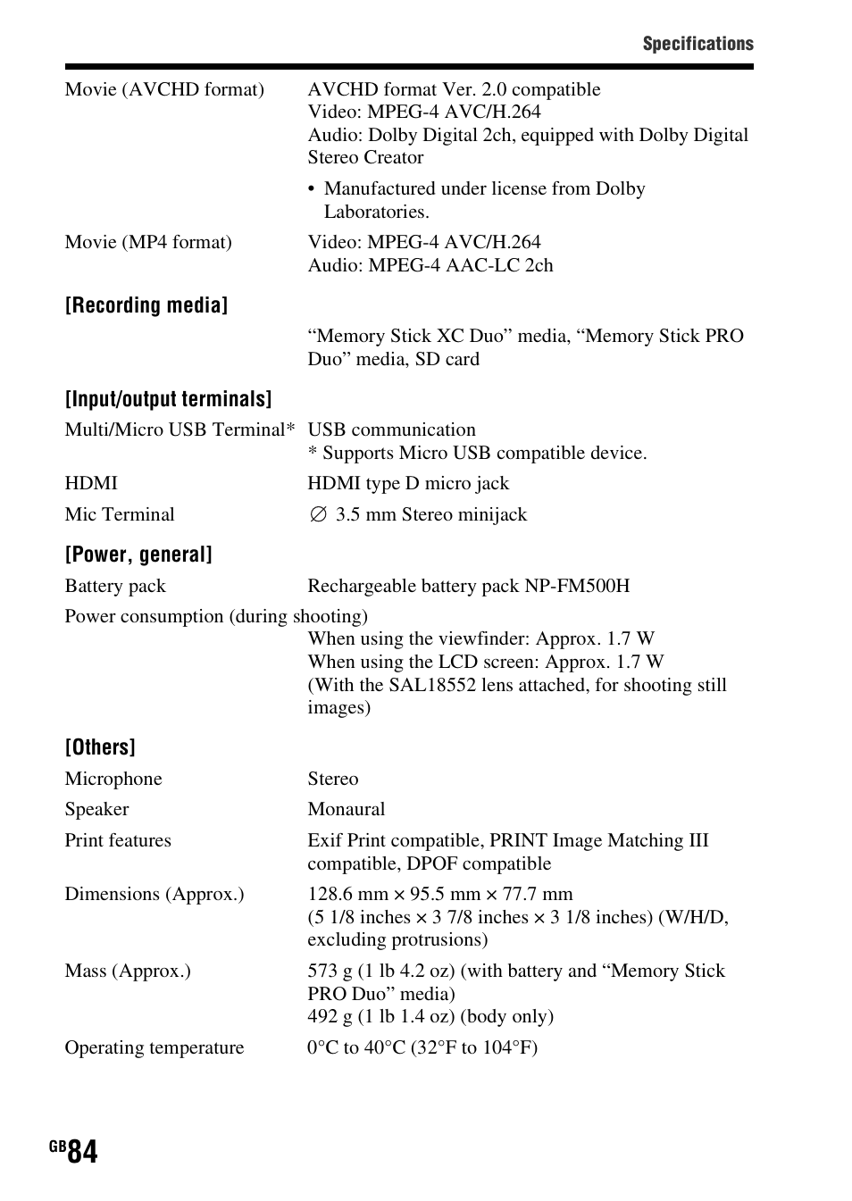 Sony SLT-A58 User Manual | Page 84 / 96