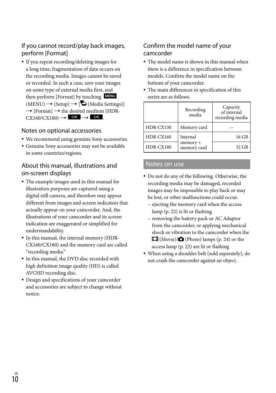 Confirm the model name of your camcorder | Sony HDR-CX130 User Manual | Page 10 / 143