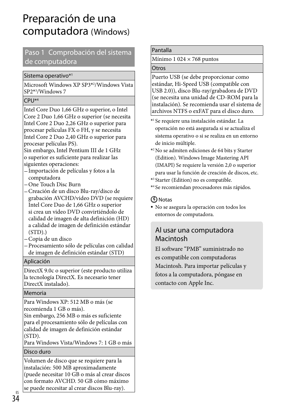 Preparación de una computadora (windows), Al usar una computadora macintosh, Preparación de una computadora | Windows), Paso 1 comprobación del sistema de computadora | Sony HDR-CX130 User Manual | Page 106 / 143