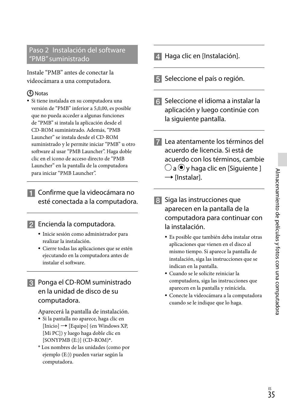 Paso 2 instalación del software “pmb” suministrado | Sony HDR-CX130 User Manual | Page 107 / 143
