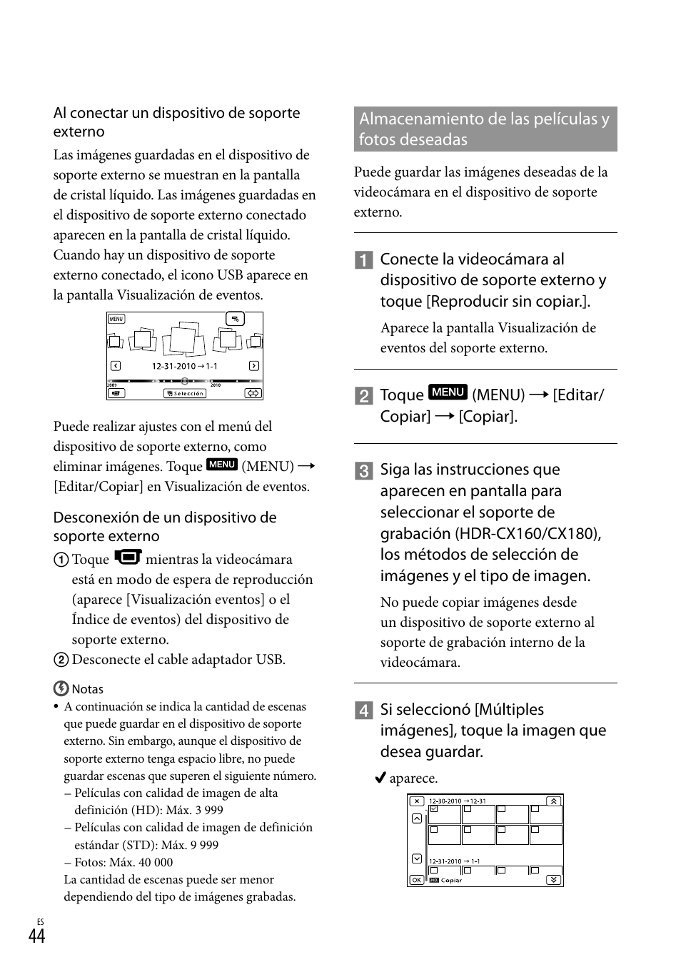 Almacenamiento de las películas y fotos deseadas | Sony HDR-CX130 User Manual | Page 116 / 143