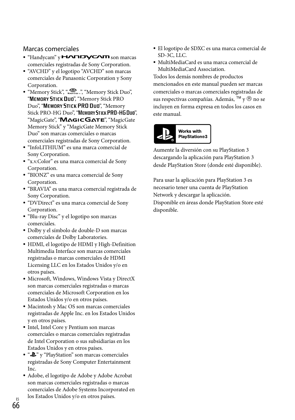 Marcas comerciales | Sony HDR-CX130 User Manual | Page 138 / 143