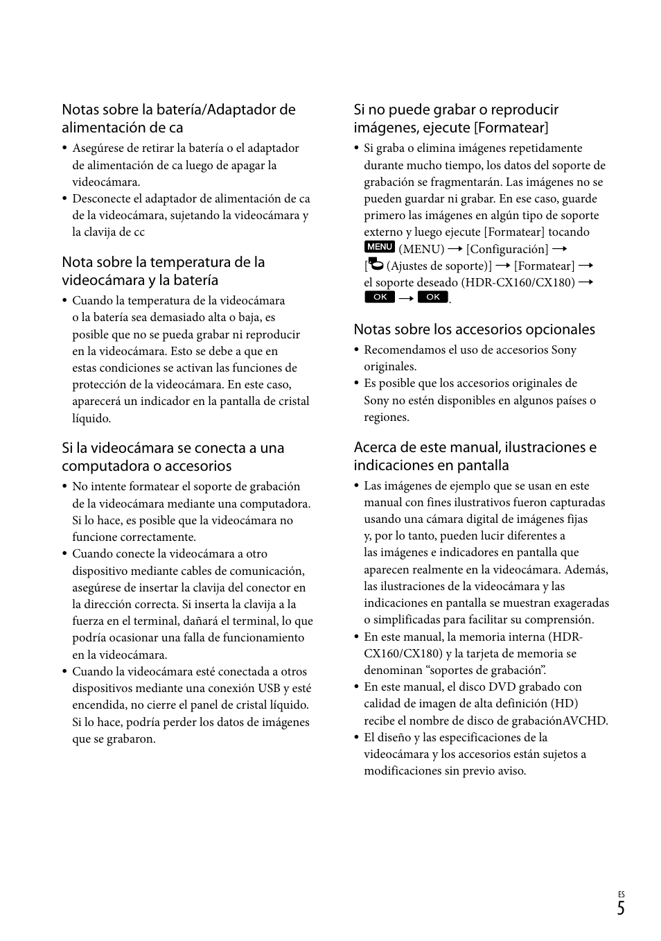 Notas sobre los accesorios opcionales | Sony HDR-CX130 User Manual | Page 77 / 143