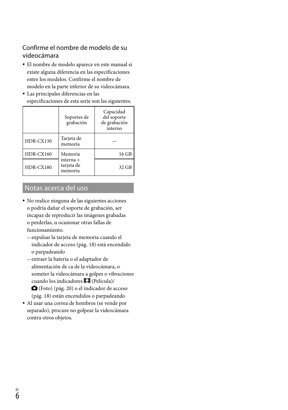 Notas acerca del uso, Confirme el nombre de modelo de su videocámara | Sony HDR-CX130 User Manual | Page 78 / 143