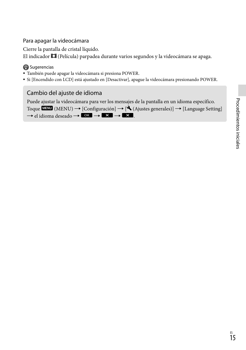Cambio del ajuste de idioma | Sony HDR-CX130 User Manual | Page 87 / 143