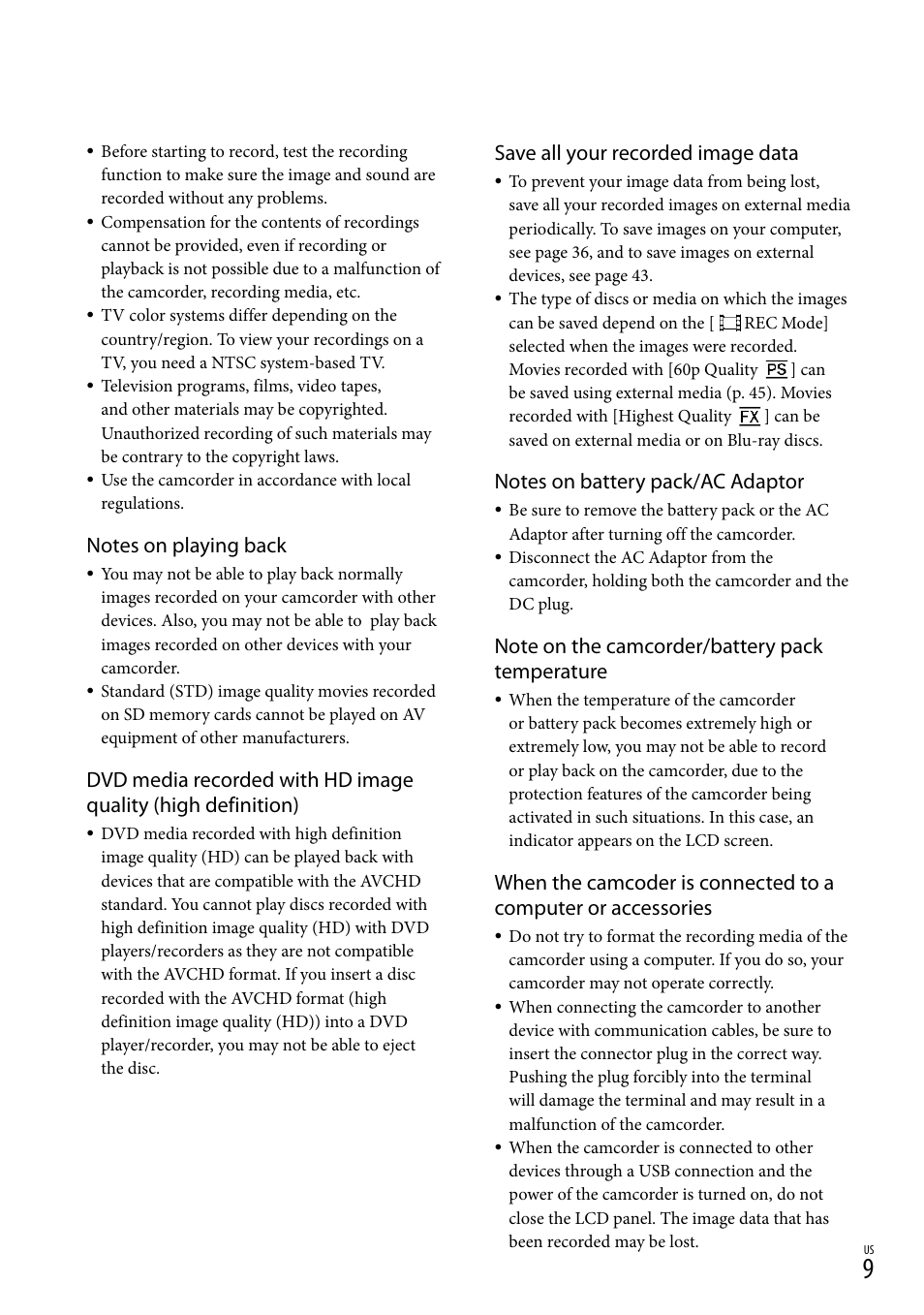 Save all your recorded image data | Sony HDR-CX130 User Manual | Page 9 / 143