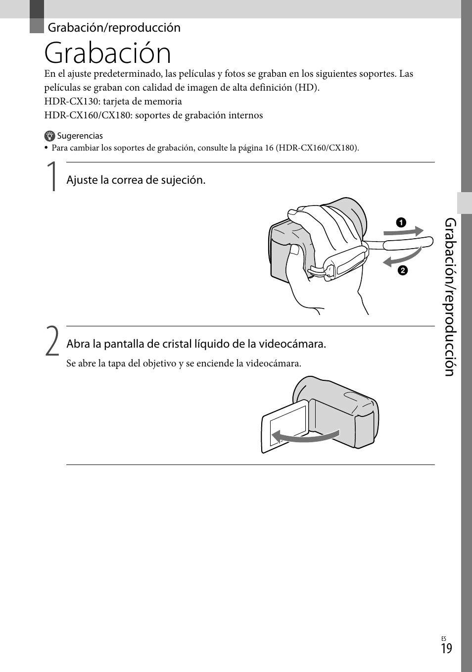 Grabación/reproducción, Grabación | Sony HDR-CX130 User Manual | Page 91 / 143