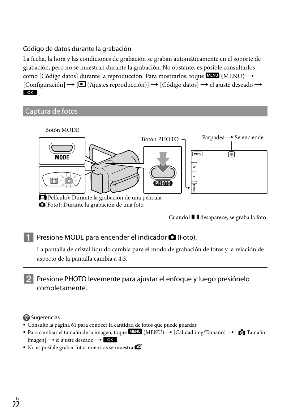 Captura de fotos | Sony HDR-CX130 User Manual | Page 94 / 143