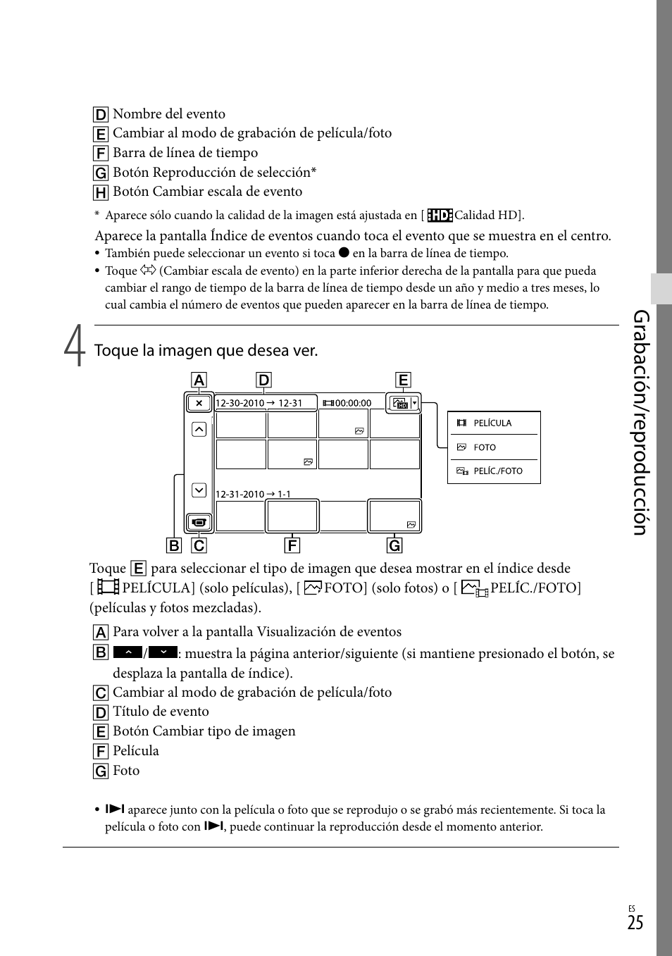 Gr abación/r epr oduc ción | Sony HDR-CX130 User Manual | Page 97 / 143