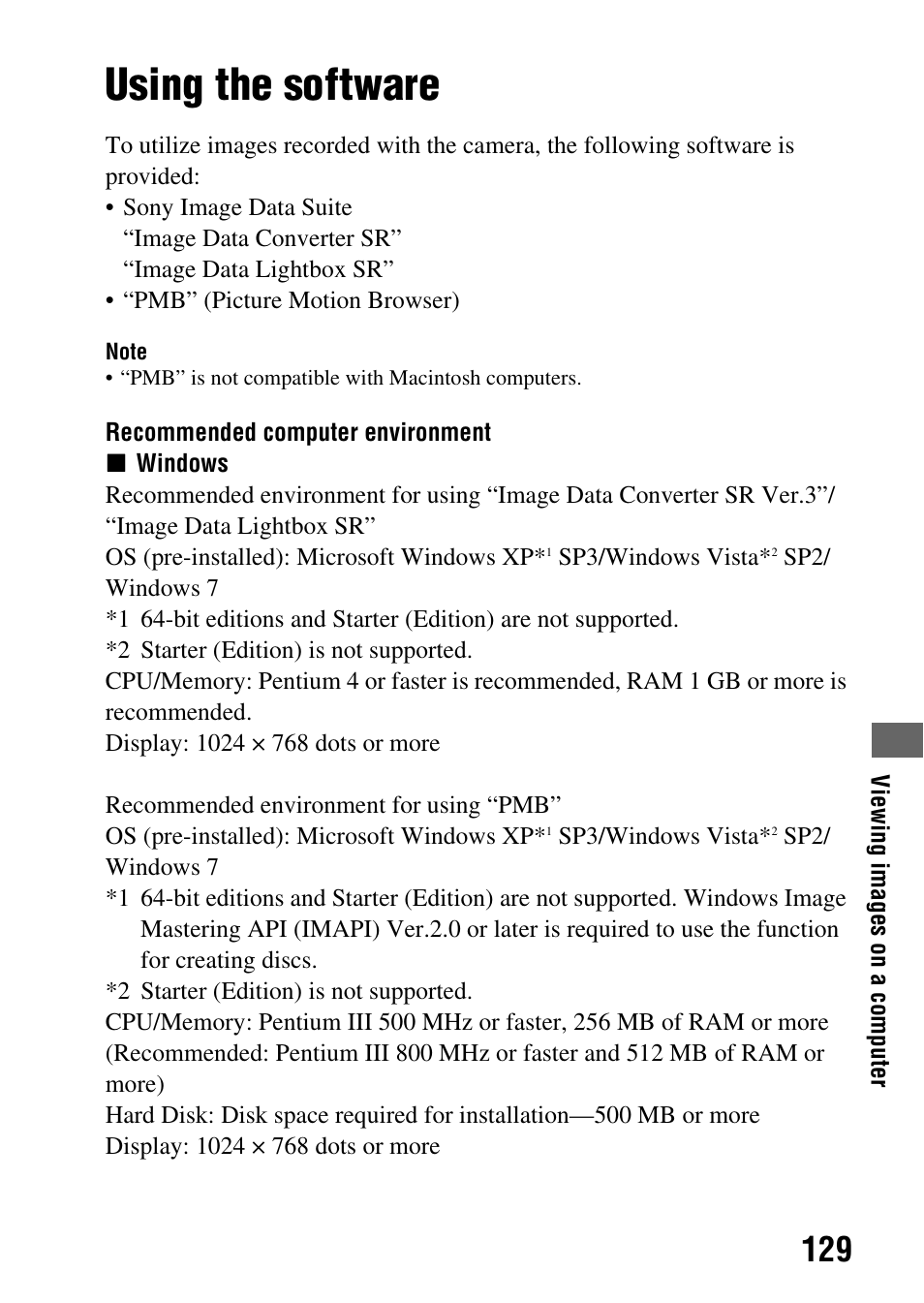 Using the software | Sony DSLR-A290 User Manual | Page 129 / 162