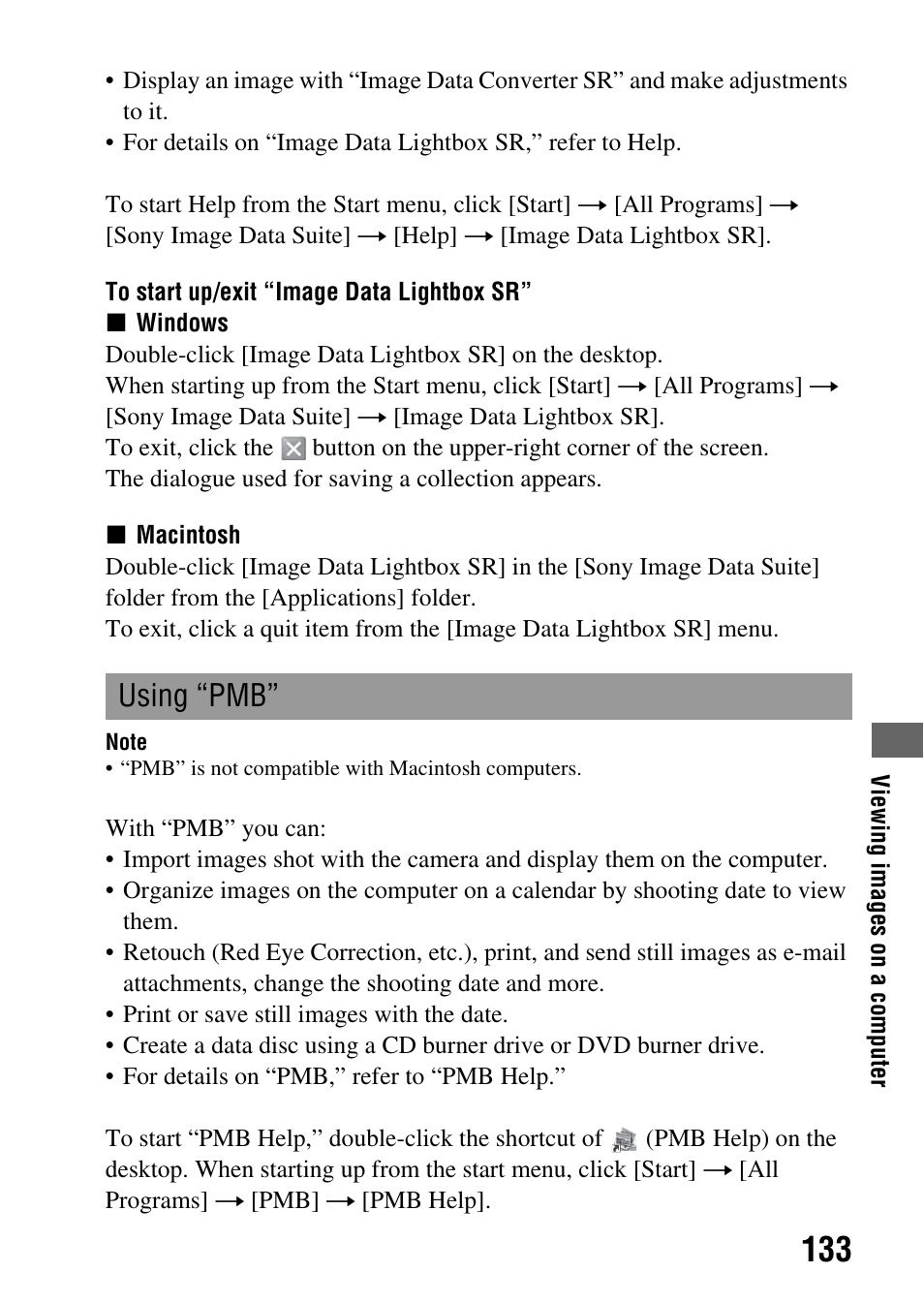 Using “pmb | Sony DSLR-A290 User Manual | Page 133 / 162