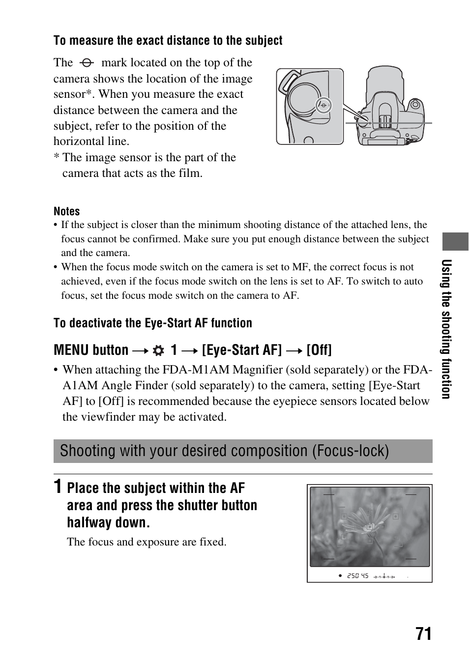 Eyepiece sensors (71, 117), T af (71) | Sony DSLR-A290 User Manual | Page 71 / 162