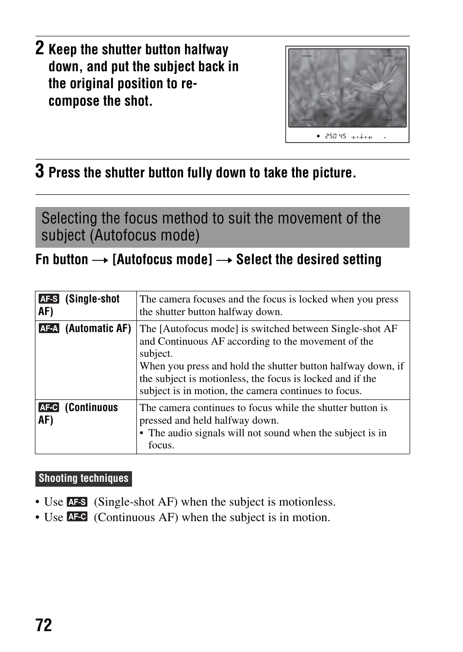 Subject (autofocus mode), De (72) | Sony DSLR-A290 User Manual | Page 72 / 162