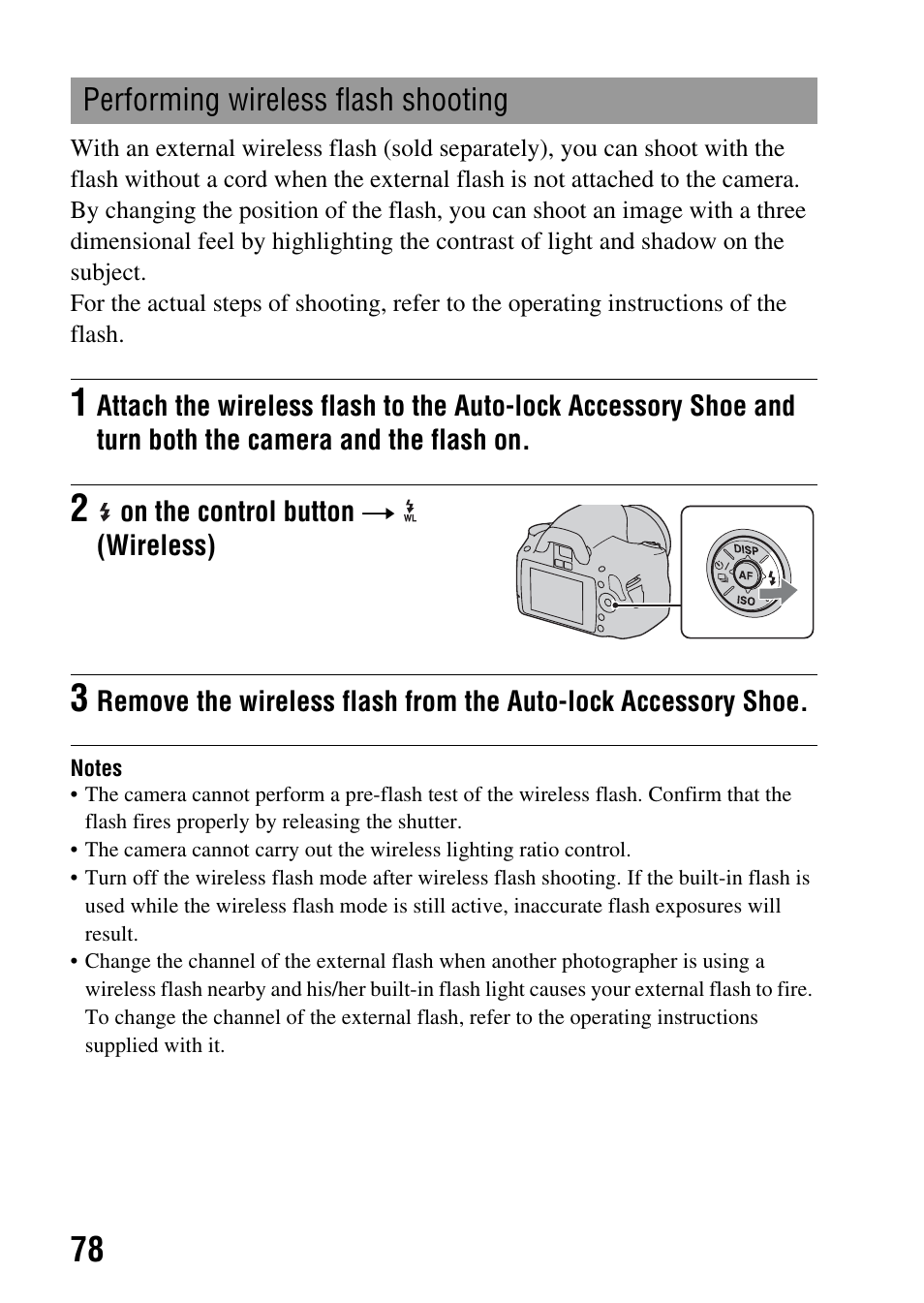 Performing wireless flash shooting, Flash (78) | Sony DSLR-A290 User Manual | Page 78 / 162