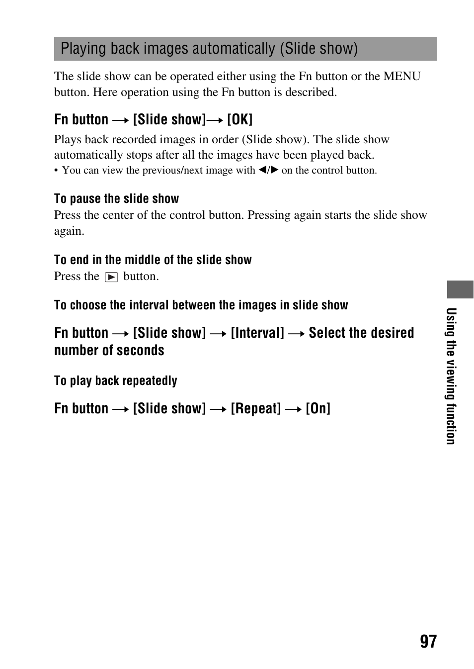 E show (97), How (97), Playing back images automatically (slide show) | Sony DSLR-A290 User Manual | Page 97 / 162