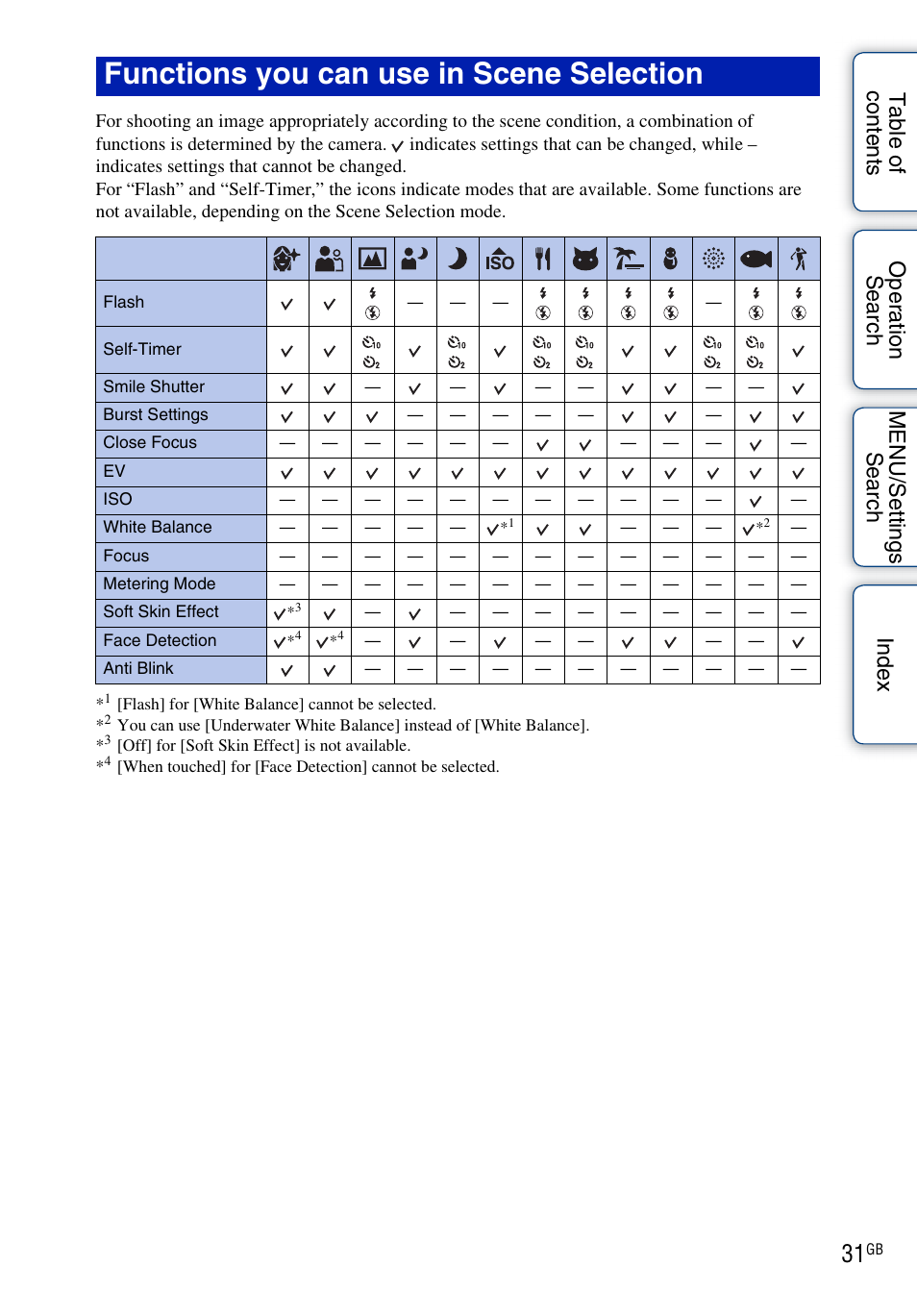Functions you can use in scene selection | Sony DSC-T99 User Manual | Page 31 / 160