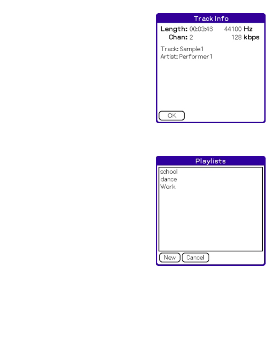 Current track information, Creating and editing playlists, Track information creating and editing playlists | Sony PEG-TJ37 User Manual | Page 5 / 8