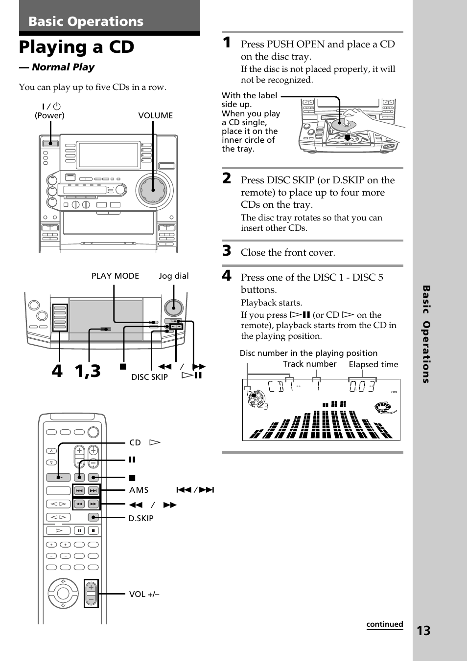 Playing a cd, Basic operations | Sony HCD-LX90AV User Manual | Page 13 / 60