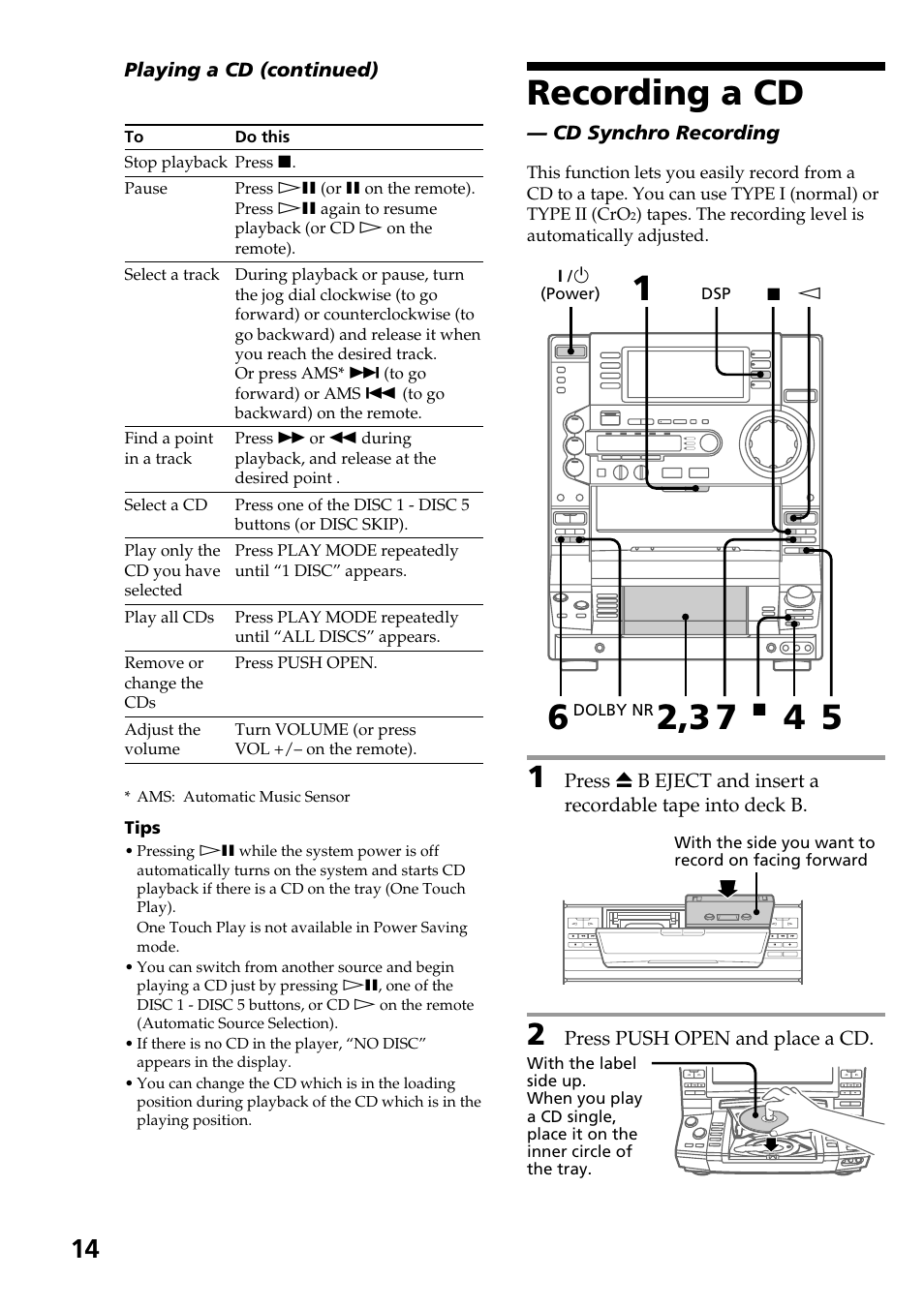 Recording a cd | Sony HCD-LX90AV User Manual | Page 14 / 60