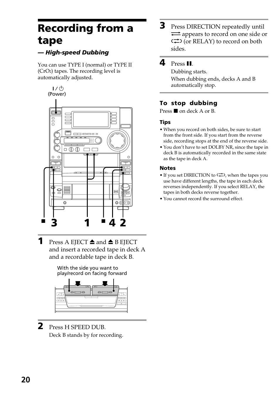 Recording from a tape | Sony HCD-LX90AV User Manual | Page 20 / 60