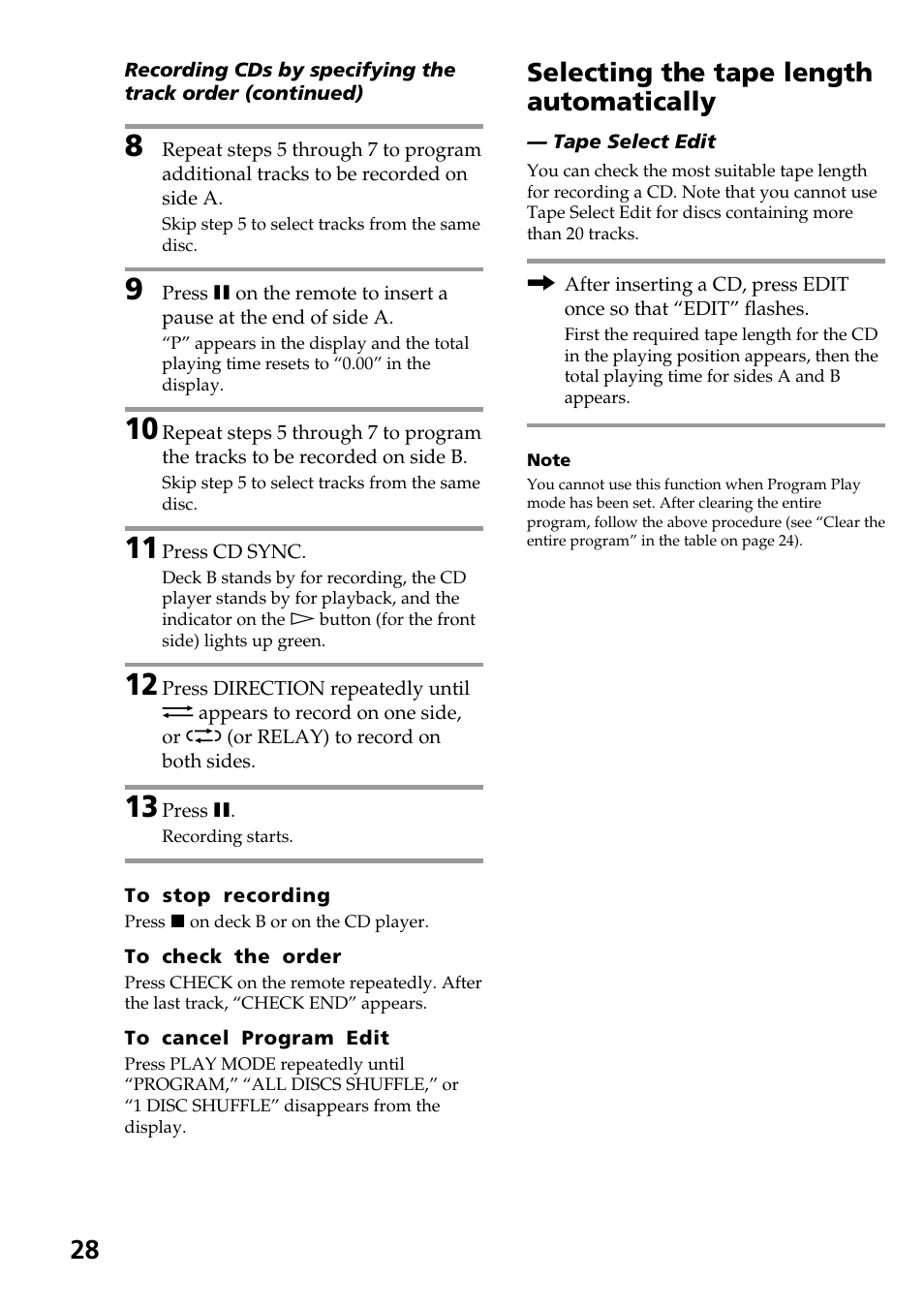 Selecting the tape length automatically | Sony HCD-LX90AV User Manual | Page 28 / 60