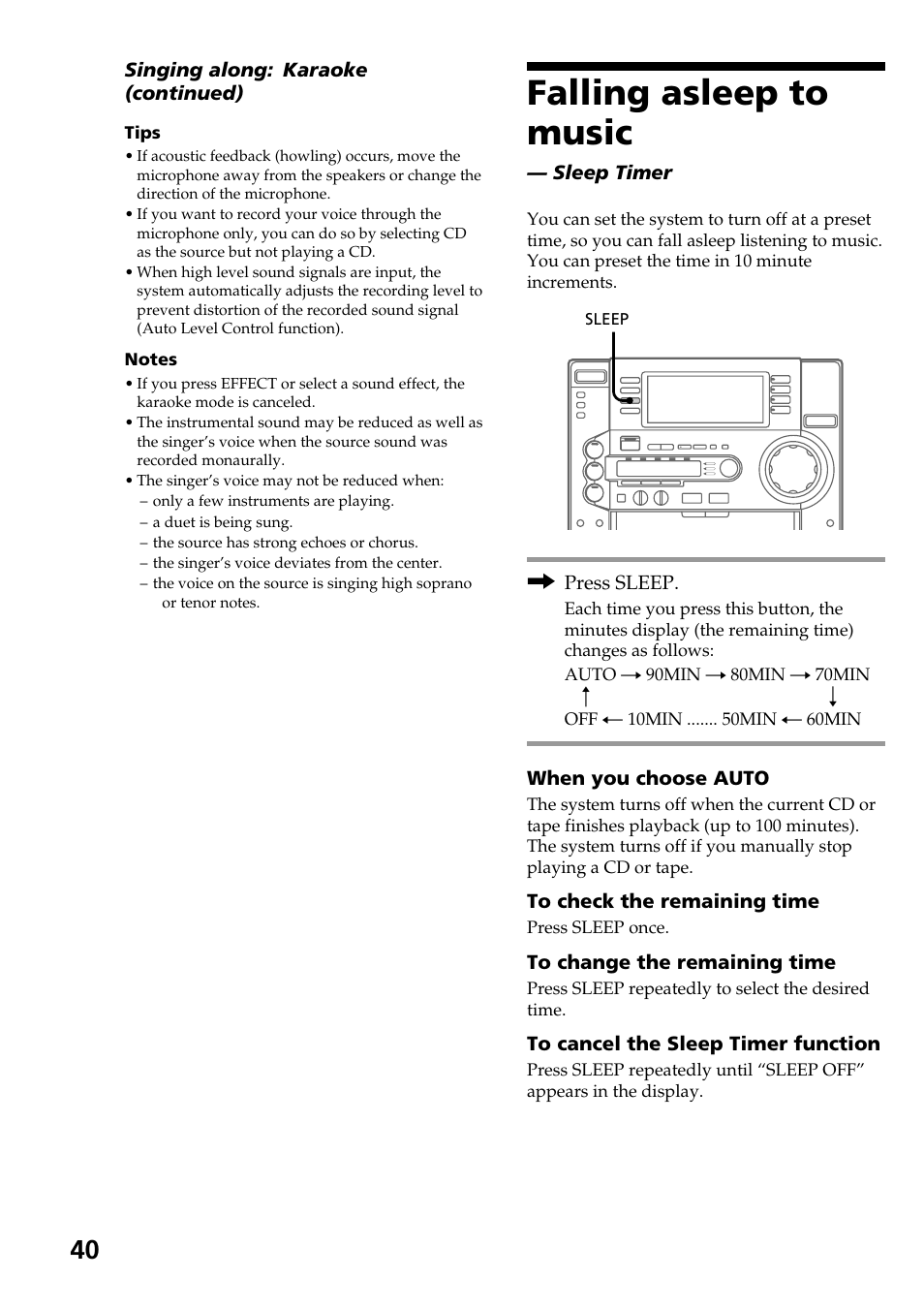Falling asleep to music | Sony HCD-LX90AV User Manual | Page 40 / 60