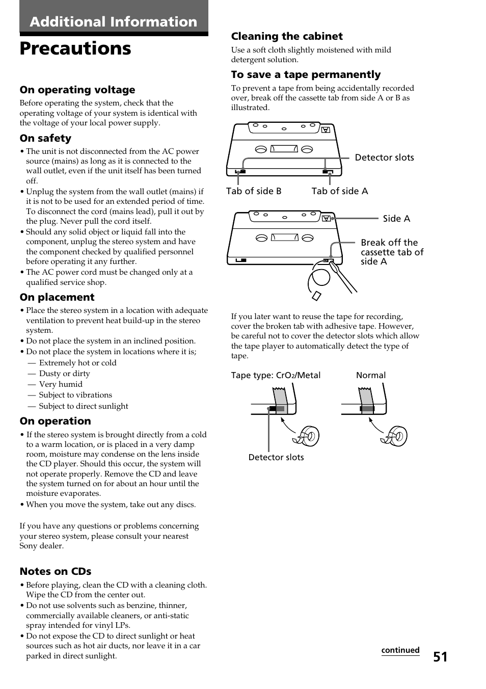Precautions, Additional information | Sony HCD-LX90AV User Manual | Page 51 / 60