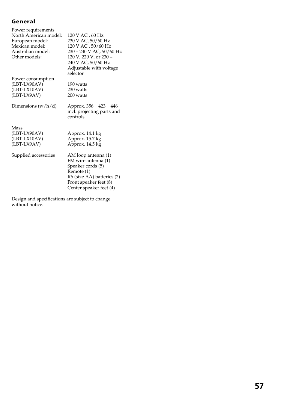 Sony HCD-LX90AV User Manual | Page 57 / 60