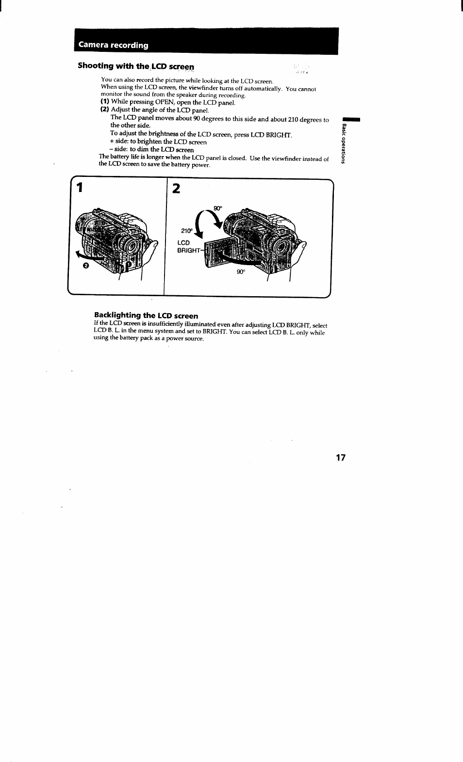 Shooting with the lcd screen, Backlighting the lcd screen | Sony CCD-TRV615 User Manual | Page 17 / 89