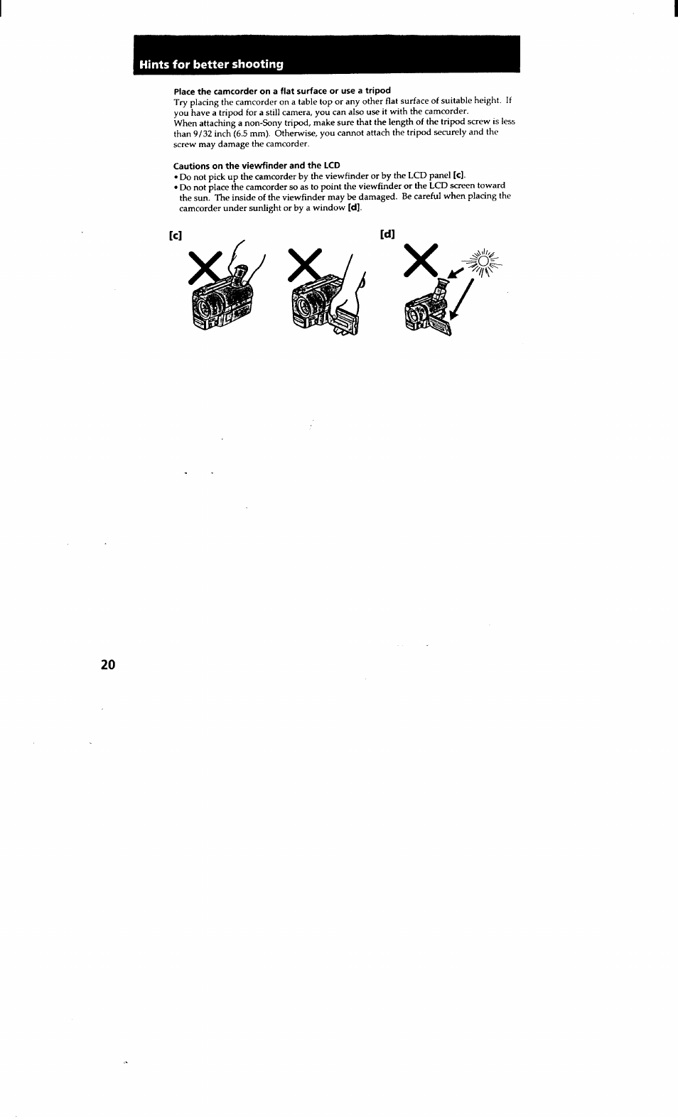 Hints for better shooting | Sony CCD-TRV615 User Manual | Page 20 / 89